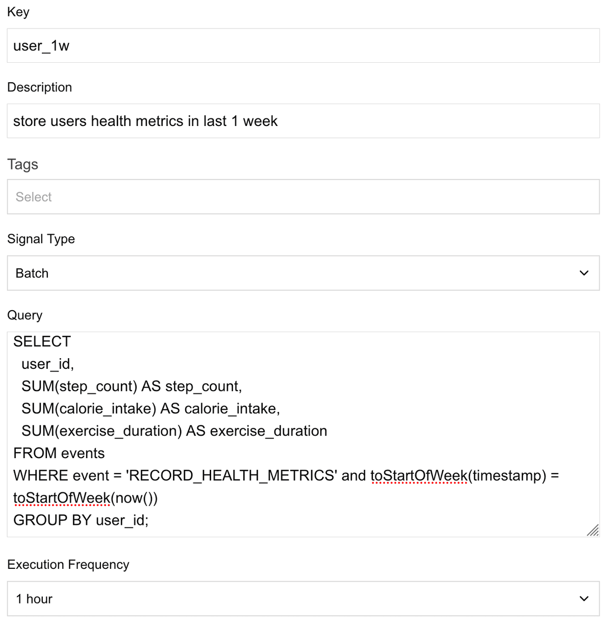 Weekly health metrics aggregation
